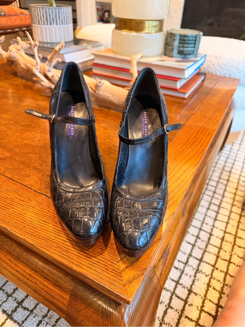 Purple Label Ralph Lauren  Crocodile/Alligator Mary Jane Heels Shoes~Black - Picture 4 of 10